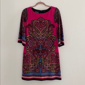 Sz 4 3/4 sleeve shift dress with paisley pattern